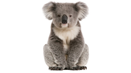 Fluffy grey koala sitting upright, isolated on transparent background © Thomas