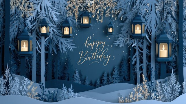Magical forest birthday lanterns winter night