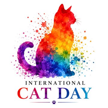 An artistic watercolor silhouette of a cat for international cat day