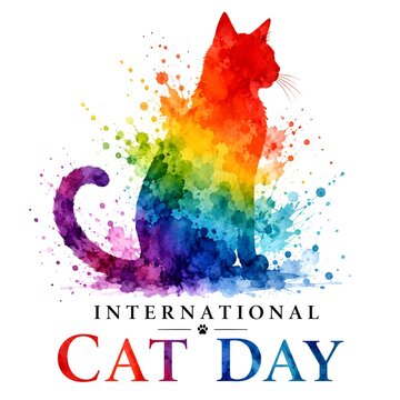 An artistic watercolor silhouette of a cat for international cat day