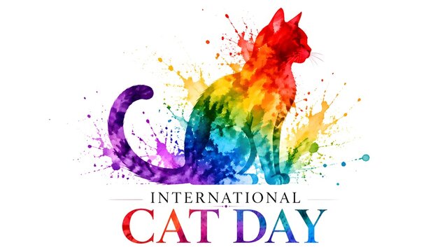 An artistic watercolor silhouette of a cat for international cat day