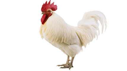 Majestic white rooster with bright red comb and wattle, isolated on transparent background © Thomas