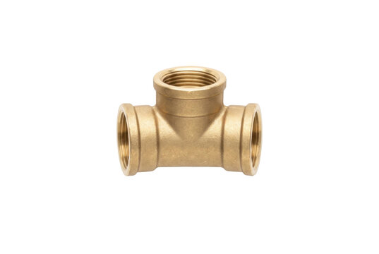 Brass tee pipe fitting with threaded connectors for plumbing systems