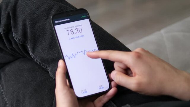 Clean mobile UI for live commodity price tracking. A real-time line chart displays WTI Crude Oil fluctuations. Ideal for app design portfolios, financial data visualization, and trading software demos