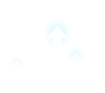 Abstract white glowing arrow pointing up for business with growth success progress and rise up isolated on transparent PNG background