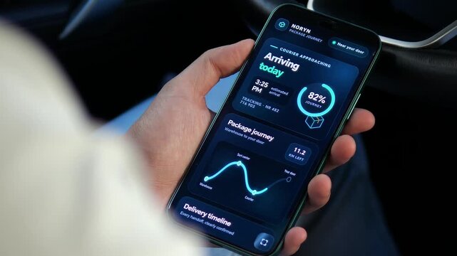 A customer follows a parcel nearing the doorstep on a smartphone, highlighting live delivery tracking, precise arrival estimates and growing demand for transparent last-mile logistics.
