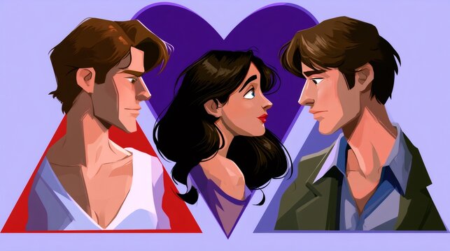 Love triangle with woman choosing between two men
