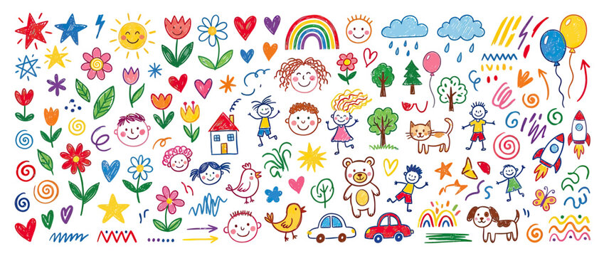 Children's Doodle Collection: Fun Elements Isolated