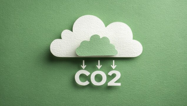 Carbon dioxide emission reduction concept with paper cloud and downward arrows on green background emissions reduction environment sustainability pollution protection atmosphere