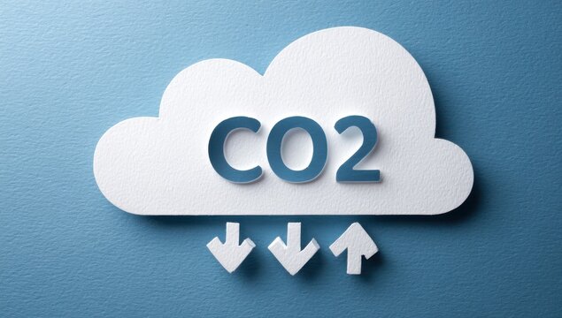 Carbon dioxide reduction and environmental climate protection concept with paper cloud and arrows emissions reduction environment sustainability pollution protection atmosphere