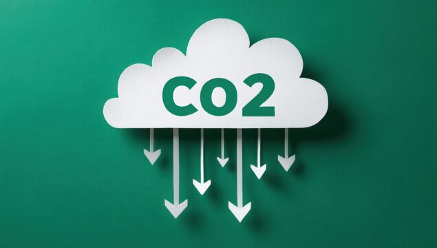 Carbon capture and storage concept with co2 cloud and downward arrows emissions environment reduction technology environmental neutrality footprint sustainability protection