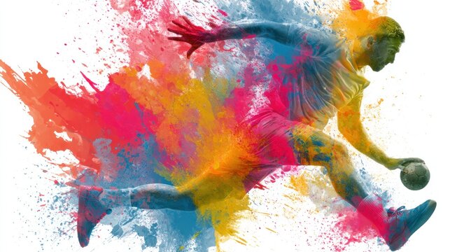 Athletic person playing sport with colorful abstract paint splash