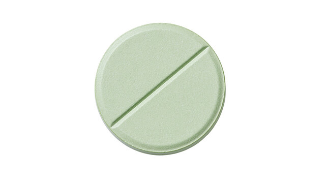 Round pale green pill with a score line, isolated on transparent background
