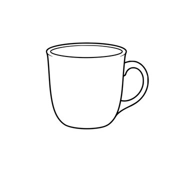 Ceramic coffee mug black line art isolated on white background featuring minimalist design with vector illustration and simple contour
