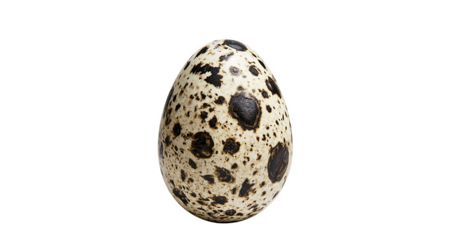 Speckled quail egg with brown and black spots, isolated on transparent background