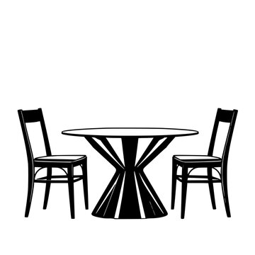 Black line art dining table isolated on white background featuring minimalist design with clean edges and simple strokes