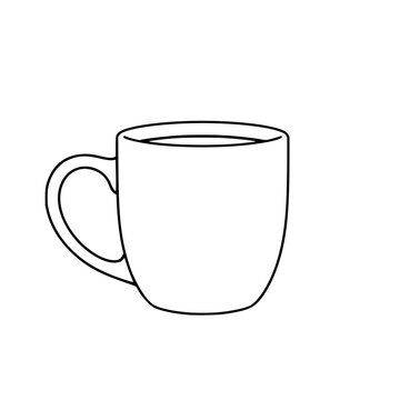 Ceramic coffee mug black line art isolated on white background featuring minimalist design and vector illustration