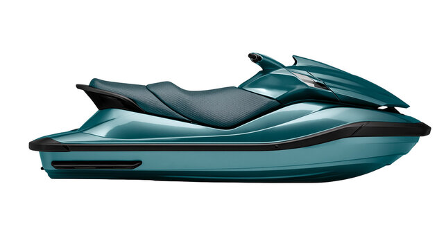 Teal personal watercraft with dark textured seat, isolated on transparent background