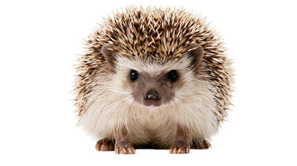 Small prickly hedgehog with brown and white quills, isolated on transparent background © Thomas