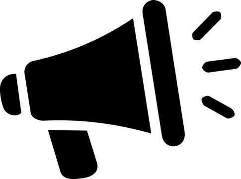 Black silhouette megaphone icon for International Translation Day celebrating global communication and language promotion on white background