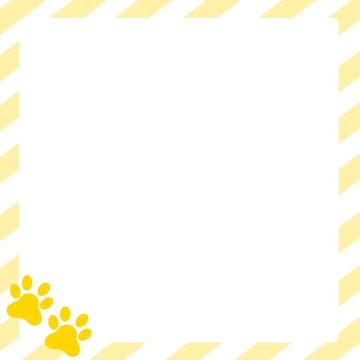 Diagonal line frame with pet paw print and bone. Paw print and bone border frame. Diagonal frame with pet footprint and dog bone decoration