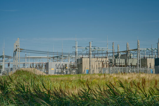 380kv high voltage power station vierverlaten near groningen, part of the energy transition