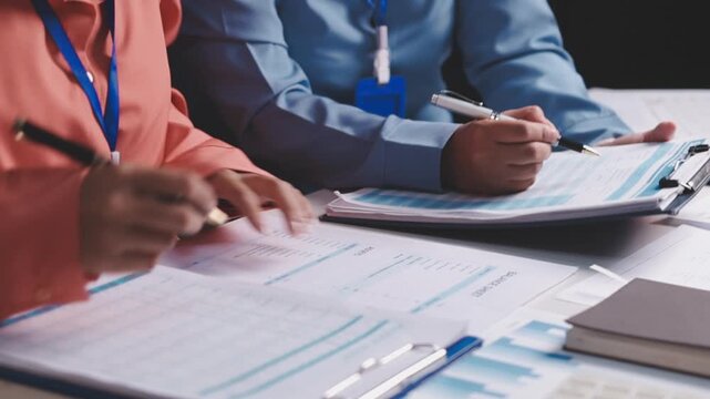 Asian business adviser meeting to analyze and discuss the situation on the financial report in the meeting room.Investment Consultant, Financial advisor and accounting concept