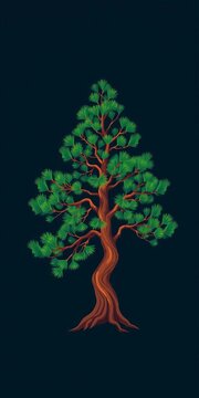 Cedar bonsai tree icon, minimalist design, stylized illustration, Illustration, ARTISTIC ELEMENTS