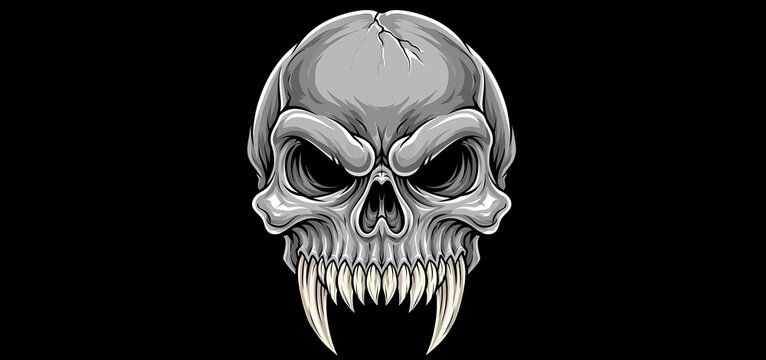 On a plain background, a sinister skull with sharp teeth perfect for intense gaming merchandise.