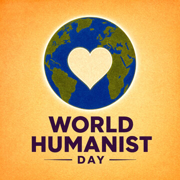 Colorful world humanist day poster design with heart shape globe illustration for charity events