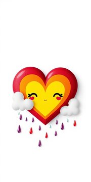 Cute rainbow heart with clouds and raindrops on white background, symbolizing love and happiness, happy, sweet