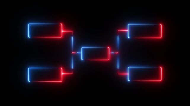 Glowing neon line Business hierarchy organogram chart infographics tournament bracket and business hierarchy structure diagram concept glowing on dark background.