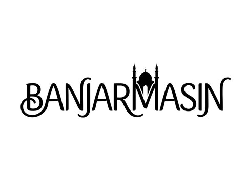 Banjarmasin city typography logo with mosque dome silhouette