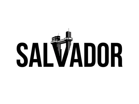Salvador city typographic logo design with elevator landmark illustration