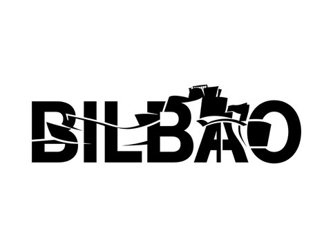 Bilbao Spain City Typographic Design with Architectural Silhouettes