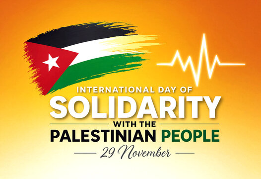 International day of solidarity with the palestinian people poster design with flag and heartbeat graphic
