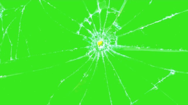 Glass crack effect on green screen. Broken glass shatter explosion slow motion on green screen background. Pack of Cracked and Shattered black glass realistic footage. footage of broken glass.