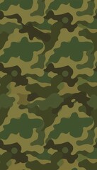 Fototapeta premium Seamless camouflage pattern with khaki texture and army green repeats, outdoors, earthy tone