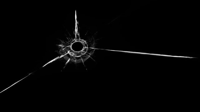 Cracked glass fracture effect on black background. fractures and a clean dark background for cinematic use. Breaking glass motion graphics. Cracked glass animation, transparent 4K video, Broken glass.