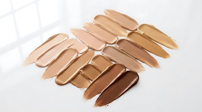 Set of liquid foundation makeup swatches in various skin tone shades. foundation shade chart