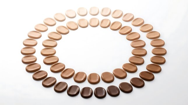 Circular gradient of skin tone foundation makeup swatches arranged in two rings. foundation shade chart