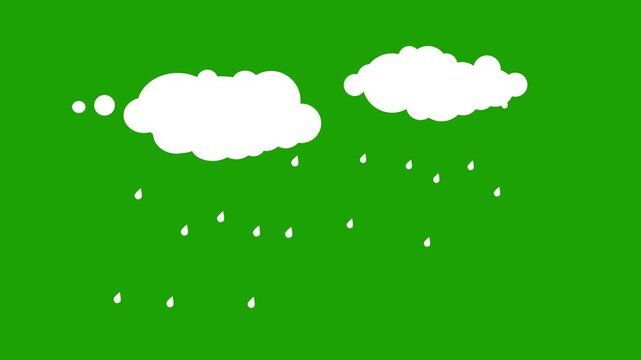 Animated Cartoon Rain Cloud with Lightning on Green Screen Background