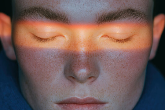 Serene close-up portrait of young man with closed eyes