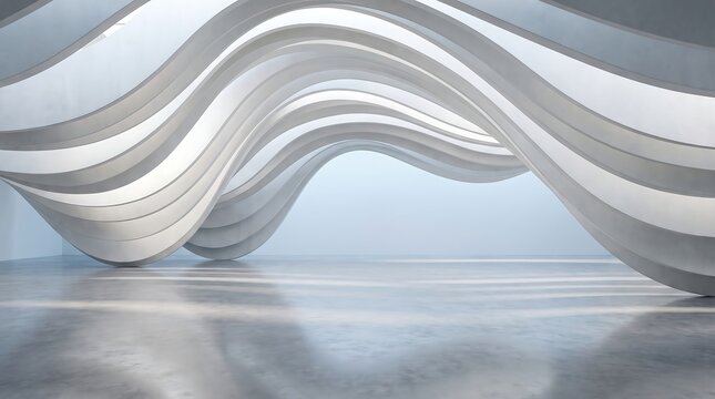 elegant, luxury, smooth, fluid Abstract Flowing White Architectural Waves  visualization, 3d render with Minimalist Interior and Futuristic Organic Design