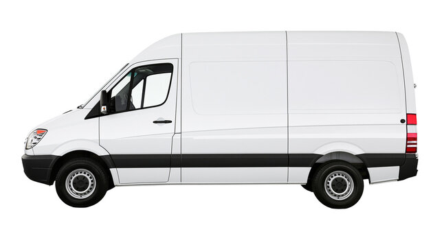 White cargo van with black trim, isolated on transparent background