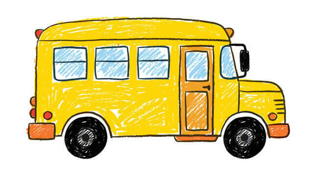 Illustration of yellow school bus featuring crayon textures for educational web projects