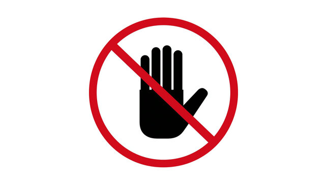 Red prohibition sign with black hand symbol, isolated on transparent background