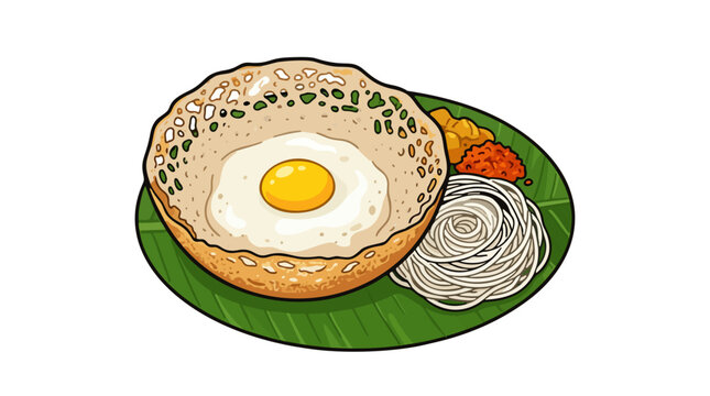 Sri lankan egg appam hopper bowl pancake with string hoppers vector illustration