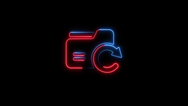 Neon folder refresh animation: digital data synchronization and file update concept