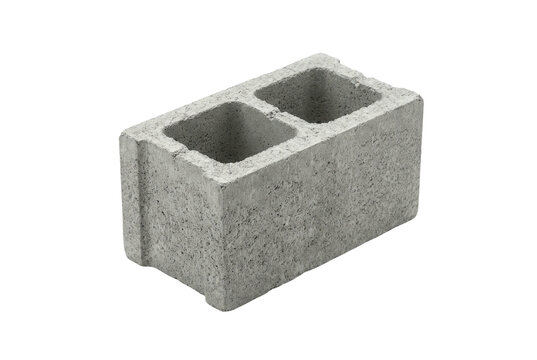 Gray concrete masonry unit block isolated on black background